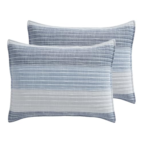 Levtex Home – Sand Stripes Blue King Pillow Sham Set of 2 – 20x36in – Textured Stripe – Blue and White – Cotton – Tie Closure