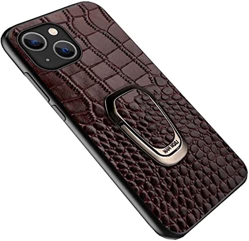 Coque iPhone 14 Plus en cuir crocodile marron avec support chic