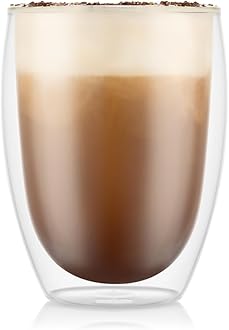 Bodum Double Walled Glasses Pack of 2 PAVINA - 350ml Latte Cups - Dishwasher Safe Thermal Cup - Mouth-Blown Borosilicate Glass