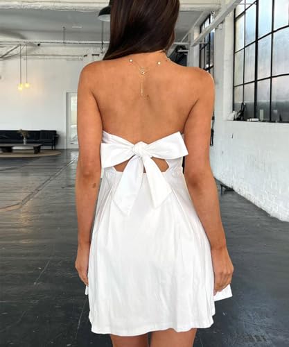 Image of ABINGOO Women's Sexy Strapless Tube Mini Dress Bow Tie Backless A-Line Going Out Formal Party Birthday Graduation Dresses