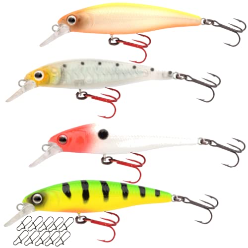 4 Spro 6,8cm 6,5g Ikiru Silent Jerk Wobbler + 10 Neptunmaster Snaps, Angelset zum Angeln auf Barsche, Rapfen & andere…