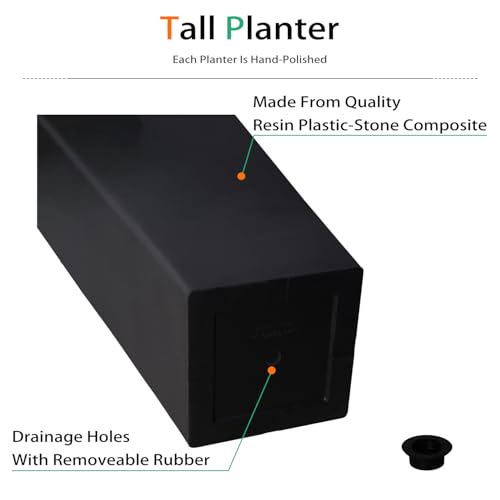 Tall Planters for Outdoor Plants, Large Resin Flower Pots for Garden, Front Porch, Patio, Indoor - Set of 2 (Black, 27.5 inch - 2 Pack)