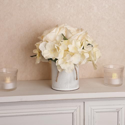 DIYDOFUN Flower Table Centerpieces - Floral Arrangement Artificial Wedding Hydrangeas Floral Arrangement with Rustic Metal Vase for Bridal Tea Party Event Decorations - Image 6