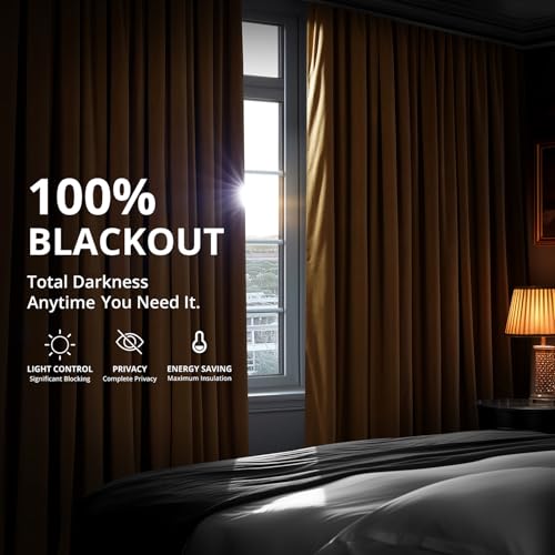 HPD Half Price Drapes Signature Velvet Thermal Blackout Curtains for Living Room 96 Inch Long (1 Panel) Rod Pocket Insulated Blackout Curtains for Bedroom Window Curtains, 50W x 96L, Amber Gold