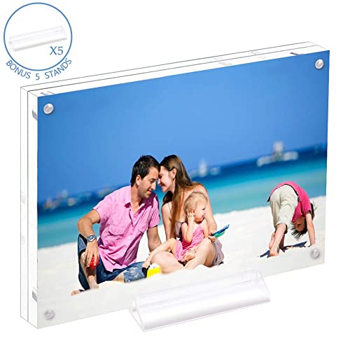 Acrylic 5X7 Clear Acrylic Picture Frames, Magnetic Picture Frames With Gift Box Package, Double Sided Acrylic Photo Frames Stand In Desk Or Table, Pack Of 5（Bonus Microfiber Cloth + 5 Pack Stand） #TOP7