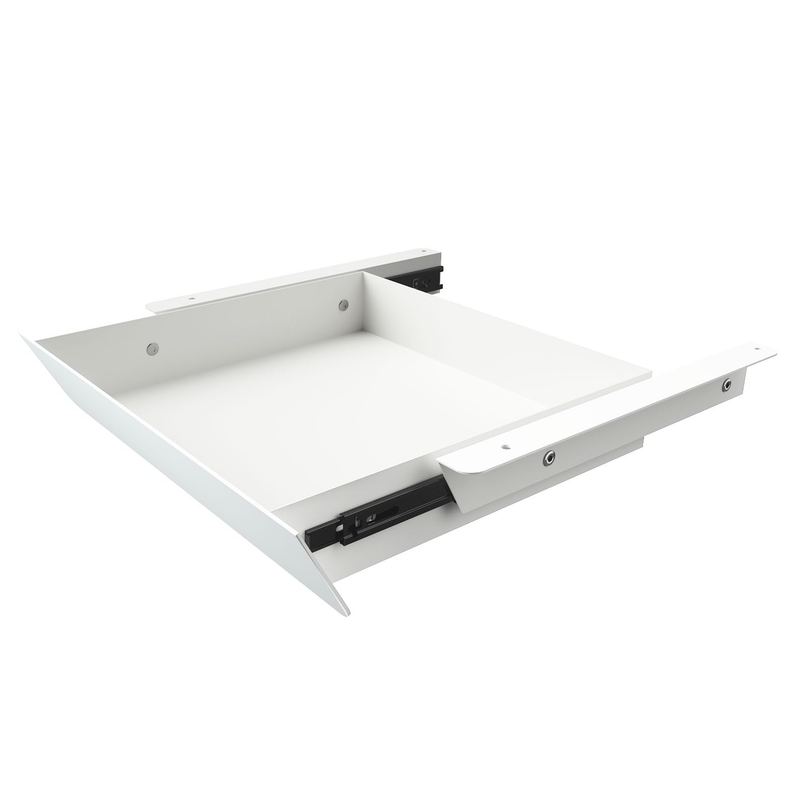 White Under Desk Mounted Sliding Drawer with 60 Degree Tilt Panel to pull out, 15'' long &amp; 9'' deep Large Storage Organizer for Sit Stand Workstation
