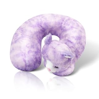 Cloudz Kids Super Soft N' Cuddly Animal Airplane Travel Neck Pillow! Keep Children Comfy and Supported with a Buddy While Traveling or just Resting at Home - Purple Cat