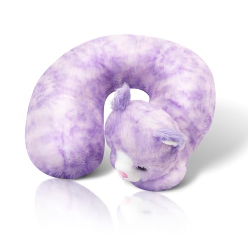 Image of Cloudz Kids Super Soft N' Cuddly Animal Airplane Travel Neck Pillow! Keep Children Comfy and Supported with a Buddy While Traveling or just Resting at Home - Purple Cat