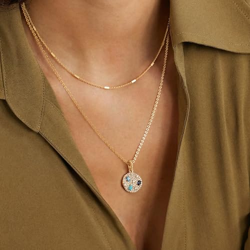 LOLAR RAY Sparkling Multi-Zircon Necklace 14K Gold Plated 2-Chain Layered Set, Star & Lotus Leaf Design, a Charming Jewelry Gift for Women by LOLAR RAY - Used condition - Image 2