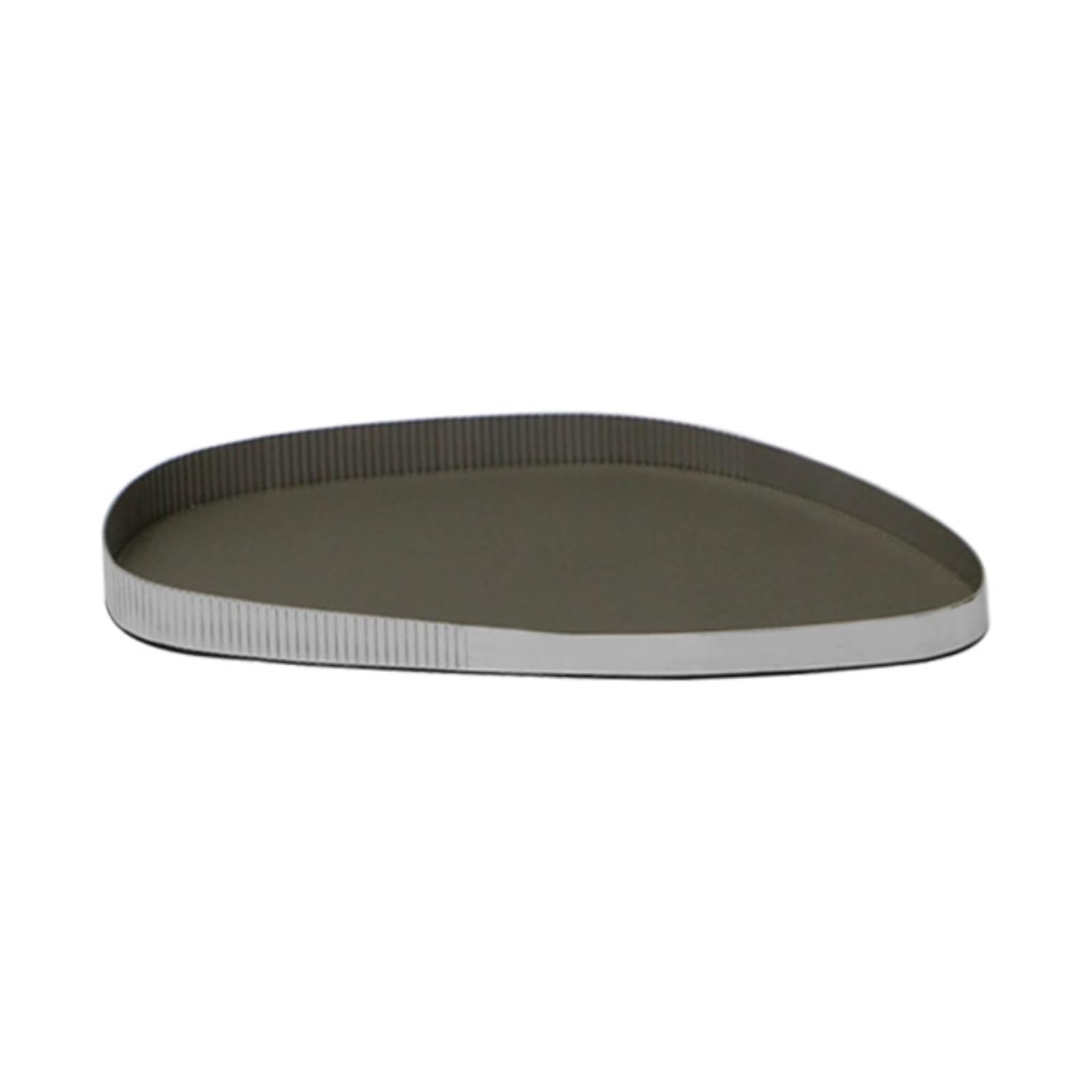 Vassoio Ovale con Fondo in Pelle Nordico Vassoio Decorativo in Acciaio Minimalista per Ingresso, Inox Con Pelle Verde, Piccola 36,5 X 19,5 X 2 Cm