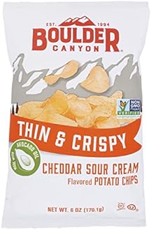 Boulder Canyon Thin & Crispy Cheddar Sour Cream Potato Chips, 6 OZ (Pack of 12)