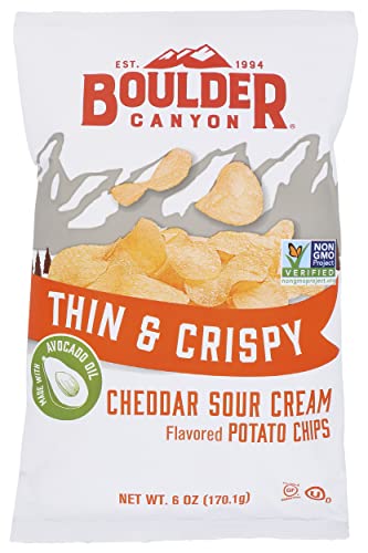 Boulder Canyon Thin & Crispy Cheddar Sour Cream Potato Chips, 6 OZ (Pack of 12)