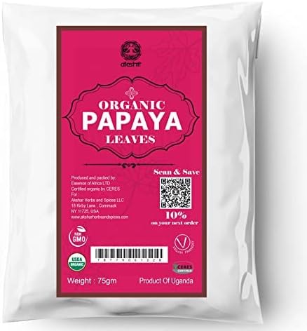 Akshit Dried Papaya Leaves, 2.6oz, Loose Leaf Tea, Perfect For Papaya Tea, Juice Extract, Cooking, Papaya Leaf Extract, Caffeine-Free, Non-GMO, Vegan, Gluten-Free. Pack Of 1