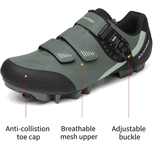 Kyedoo Mountain Bike Shoes Mens Cycling Shoes Mtb Shoes Quick Ratchet Buckle Compatible With Spd System Pedal For Indoor And Outdoor Mountain Road Biking Riding (Spd Clips Includes) Green Size 10.5 #TOP4