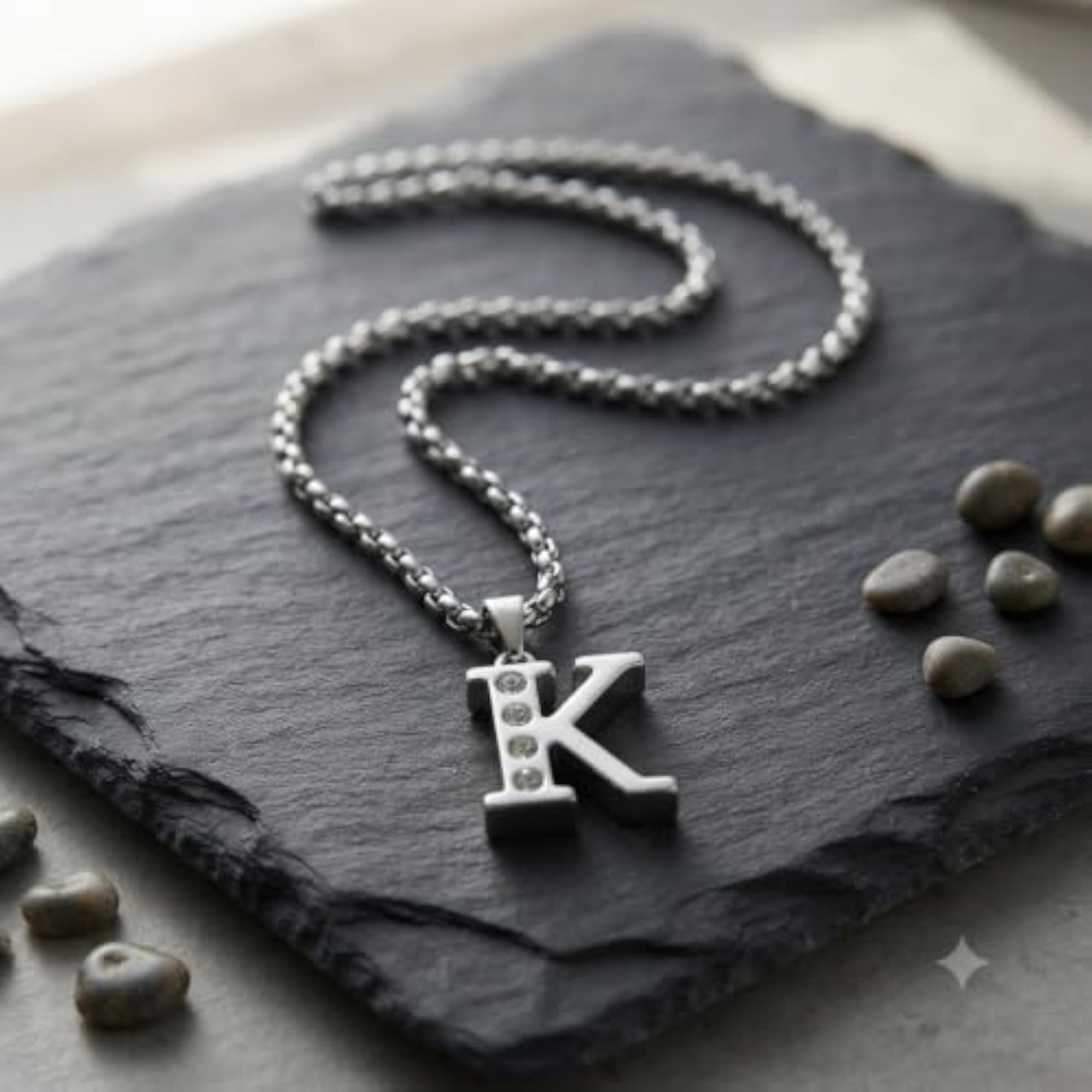 English Alphabet Initial Letter K Metal Pendant with Box Chain