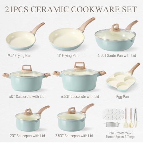 CAROTE 21 Ceramic Cookware Set, Pots and Pans Set Non stick, Cook Ware Set Induction Kitchen Cooking Set Non-toxic Health Induction Cookware, PFAS Free - Image 3