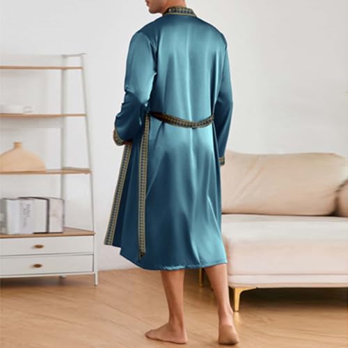 Men's Luxury Sliky Bathrobe Set 2 PCS Satin Kimono Robe and Shorts Long Sleeve Sleepwear Pjs Sets for Travel Spa4