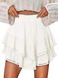 CHICZONE Women's Floral Boho Ruffle Mini Skirts, High Waisted Tennis Shorts, White, Size 12-14