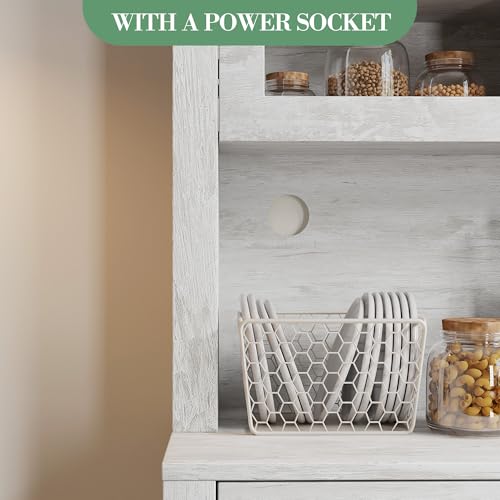 Image of IDEALHOUSE Modern Kitchen Pantry Cabinet, Microwave Storage Stand, Engineered Wood Food Organizer Cabinet with Multi Compartments, for Home Kitchen Dining Area, Gray