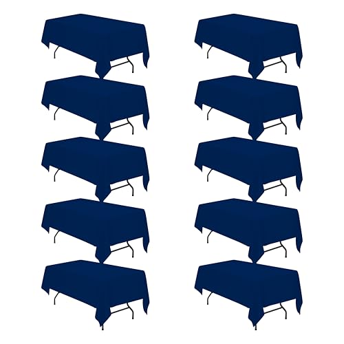 Image of BRILLMAX 10 Pack Navy Blue Tablecloths 60x102 Inch for 6ft Rectangle Tables | 150 GSM Polyester Fabric, 15 inch Standard Drop, Water, Stain & Wrinkle Resistant Cloth Cover for Wedding Reception Banquet Party