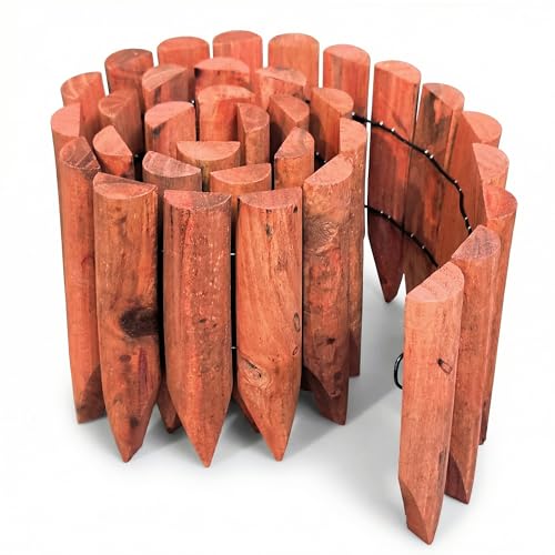 WORTH Garden Edging Border 7.9 H x 42 L Flexible Short Wood Fence Roll Brick Red Finish Wooden Lawn Edging for Landscaping Wood Edging Borders for Flower Beds Lawn & Tree Borders