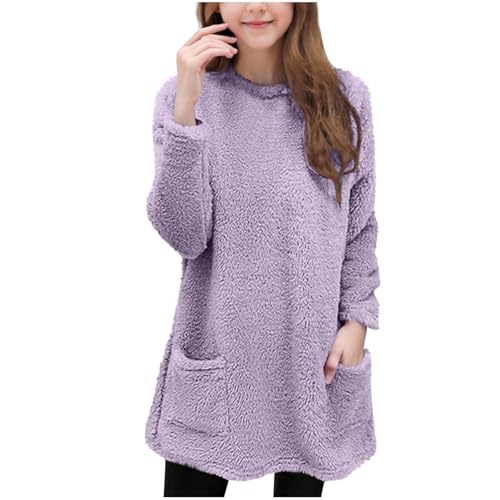 Fleece Sweatshirts for Girls Fall Outfits 2025 Oversized Long Sleeve Crewneck Winter Warm Fuzzy Pullover Cute Sweater2