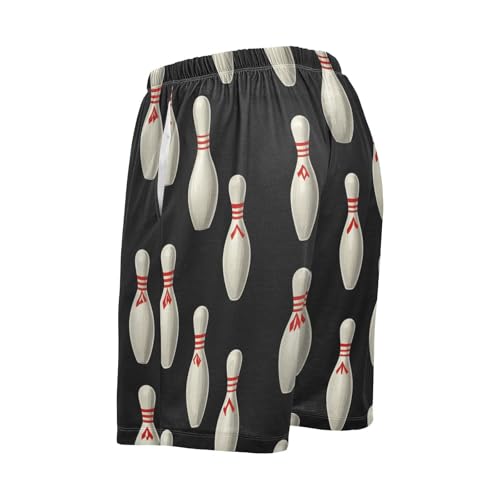 Men's Short Pajama Bottoms Bowling Sport Black Home Casual Sleep Pants2