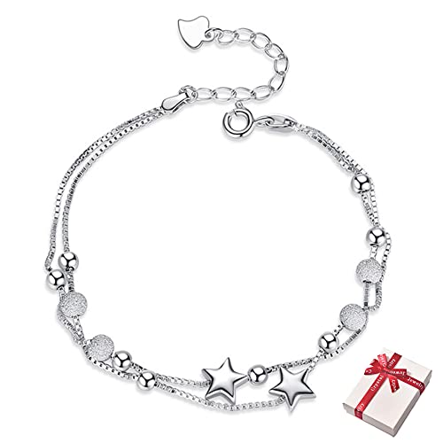 Kawailay Pulsera de doble capa con estrellas de plata de ley 925 para mujer,...