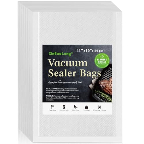 Image of Vacuum Sealer Bags, 11 inch x 16 inch, 100 Pcs | Commercial Grade, BPA Free, Sous Vide Cooking, Puncture Prevention, Customized Size, Kitchen Essentials