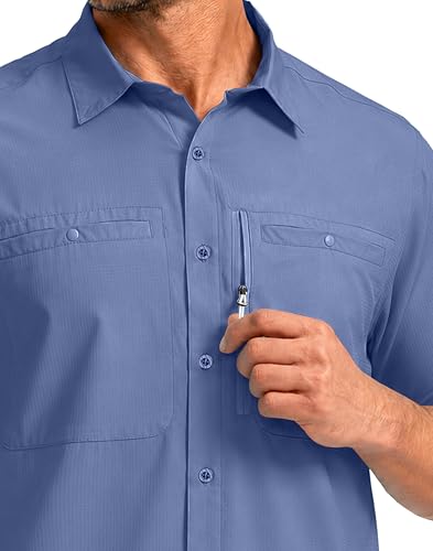 Image of G Gradual Men's Fishing Shirts with Zipper Pockets UPF 50+ Lightweight Cool Short Sleeve Button Down Shirts for Men Hiking