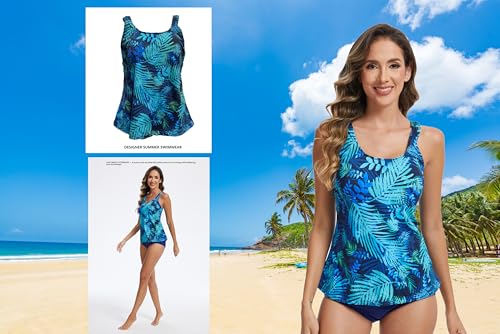 Women's Scoop Neck Tankini Mastectomy Swimsuit Top Pocketed Swimwear W253