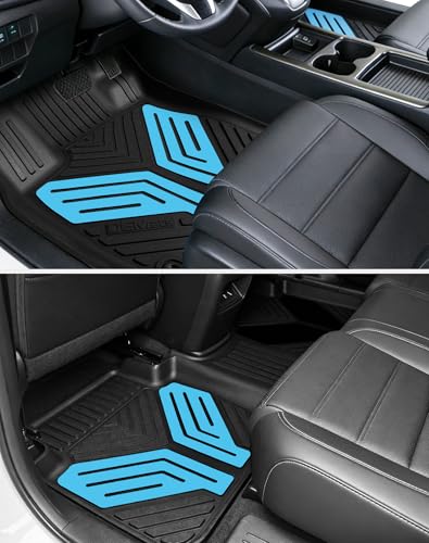 Image of Premium Color TPE Floor Mats Custom Fit for Honda CR-V 2017-2022 (Gasoline & Hybrid CRV), Hydro Blue Wing Design | All-Weather Heavy Duty Car Floor Liners Full Set 1st & 2nd Row