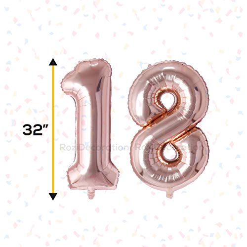 Image of Rozi Decoration 32 inch Inch Rose Gold 18 Number Foil Balloons for Birthday Decoration | 18th Anniversary Decoration | Happy 18th Birthday Decoration | Pack of 2 Pcs