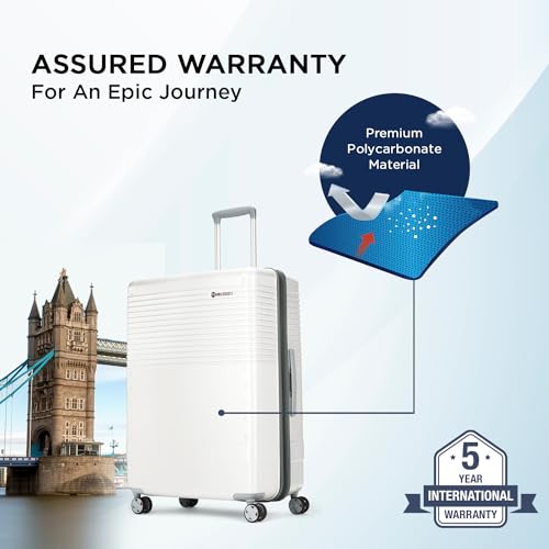 Image of Carlton Alumina | Check-in Trolley Bag, 69 Cm Medium Hardsided Luggage | 8 Wheels, TSA Lock | Polycarbonate | Premium Suitcase for Travel | 5 Year International Warranty | Metallic Silver