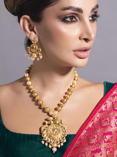 Image of Rubans Gold Plated Necklace Set Traditional Festive Jewellery for Women & Girls