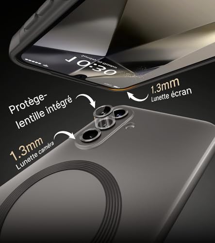 Image of DIZORO Samsung A36 Case, Compatible with Mag Safe Back Cover, Matte Luxury Metallic Luster Flexible TPU Wireless Charging Shockproof Case with Camera Protector Lens (Grey)