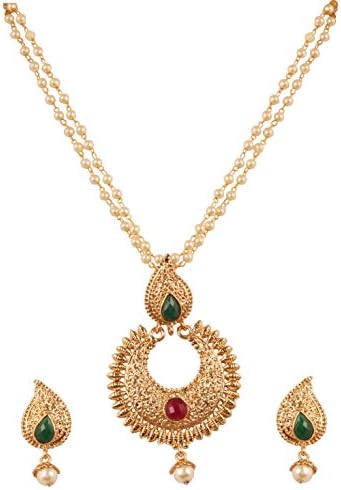 Touchstone Indian Bollywood Gorgeous Traditional Bridal Designer Jewelry Pendant Set In Gold And Silver Tone For Women.
