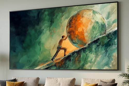 Tableau détermination homme et sphère : œuvre d'art inspirante pour la motivation