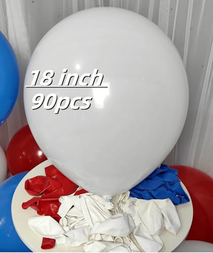 Image of 90 Pack Red White Blue Balloons 18 Inch Latex Party Balloon in Bulk for Patriotic Party Supplies, Memorial Day, 4th of July, Veterans Day, Wedding, Baby Shower