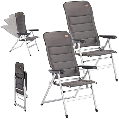 Skandika Lepola L/XL/Taboret | Aluminiowe krzesło składane, wysokie oparcie, regulacja w 7 pozycjach, wyściełane, składane, zagłówek poduszka (2 L)