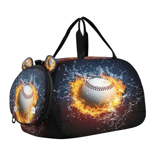 Baseball Youth Sports & Travel Duffle Bag with Shoe Compartment,Waterproof Gym Bag for Girls and Boys (Overnight Essentials Organizer)