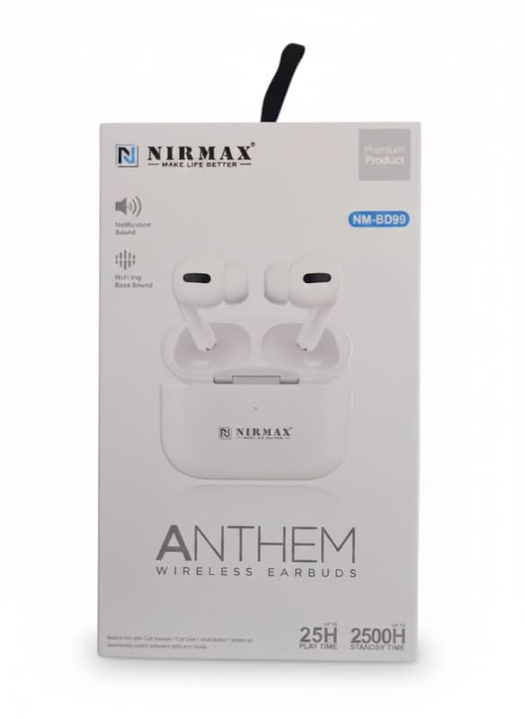 Image of NIRMAX Anthem Wireless Earbuds with Charging Case | Bluetooth v5.4 TWS Earphones | 25H Playtime, Stereo Sound, Multi-Device Compatible | in-Ear True Wireless Earbuds