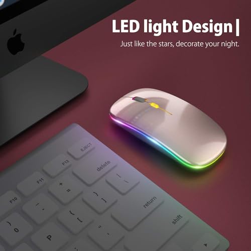Image of LED Wireless Mouse, Slim Silent Mouse 2.4G Portable Mobile Optical Office Mouse with USB & Type-c Receiver, 3 Adjustable DPI Levels for Notebook, PC, Laptop, Computer (Rose Gold)