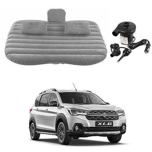 Image of Oshotto Multifunctional Car Travel Bed Mattress with Two Air Pillows, Car Air Pump Compatible with Maruti Suzuki XL6 (Grey)