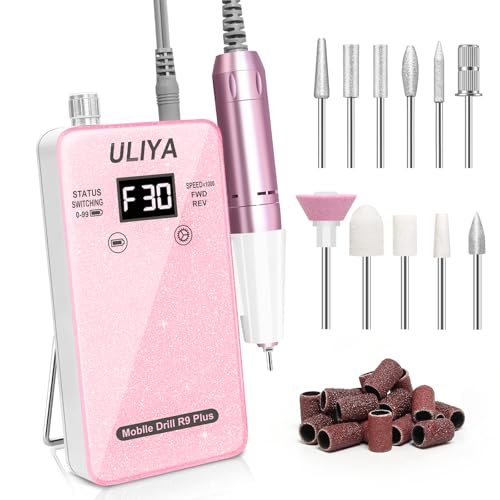 Electric Nail Files Professional 30000 RPM Rechargeable Nail Drills Machine Portable Cordless E File Nail Drill Kit with 11 Drill Bits for Acrylic Nails Gel Polishing Nail Kit Salon Home (Pink)