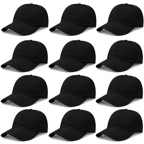 GK Bulk 12 Pack Adjustable Baseball Caps Plain Blank Solid Color Hats Wholesale for Embroidery & Custom Printing (US Alpha One Size Black)