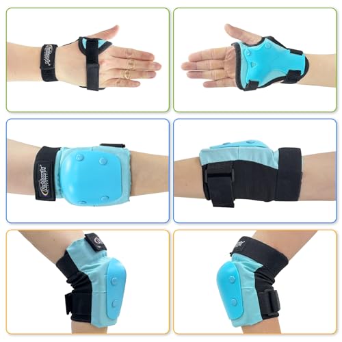 MammyGol Knee Pads Elbow Pads Wrist Guards set 6 in 1 for Kids Ages 3-9 -Boys or Girls Knee Pads Protection Gear for Roller Skates Bike Cycling Skateboard Scooter(Teal) - Thumbnail 2