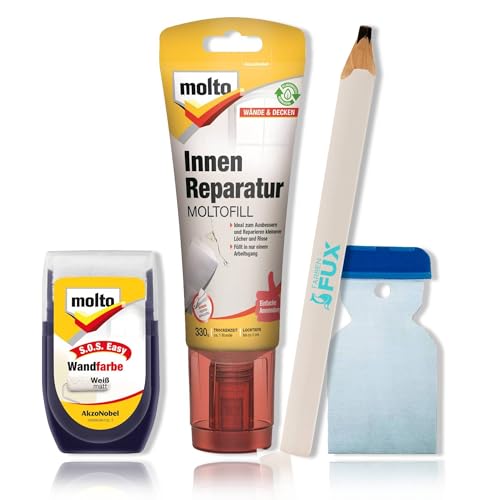 Molto REPARATUR-Set Ausbessern von Löcher Risse Schäden in Wand/Decke innen Farbe weiß