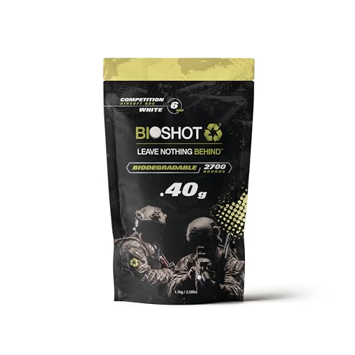 BioShot Biodegradable Airsoft BBS - .40g Super Slick Seamless Sniper Weight Competition Match Grade for All 6mm Airsoft Guns and Accessories (2700 Rounds, White)