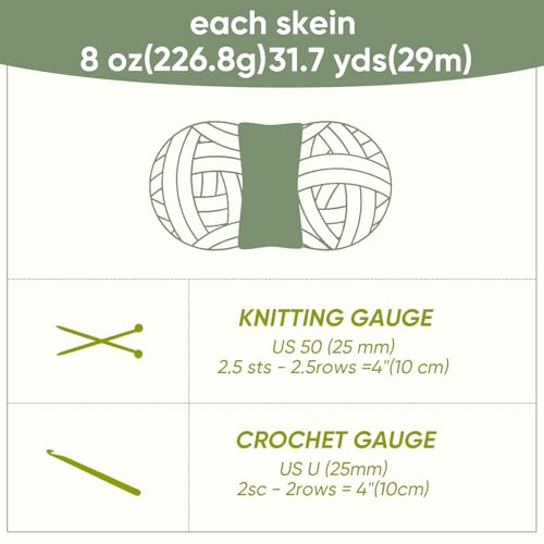 Image of 8 Jumbo Packs Chunky Chenille Yarn for Crocheting, 31.7 yds, 8 oz Each Skein Bulky Thick Fluffy Yarn for Knitting, Super Bulky Chunky Yarn for Hand Knitting Blanket, Soft Plush Yarn - Sage Green